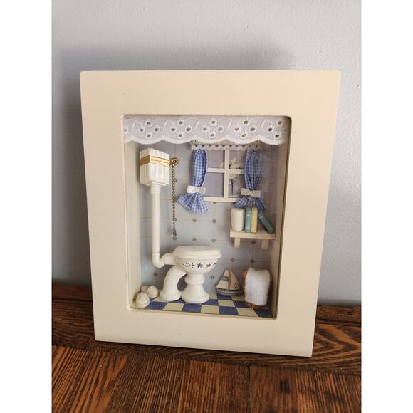 Vtg Arister Gifts Bathroom 3D Oblong Shadow Box Wall Art 10x8 - Picture 1 of 3
